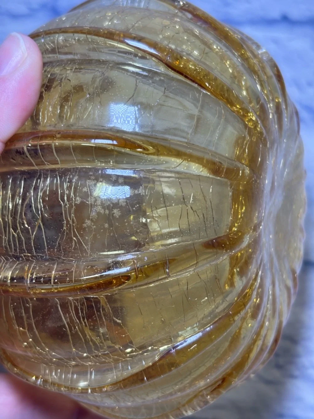 Glass Amber Pumpkin Hand Blown Crackle Finish Thanksgiving Curly Steam Pier One